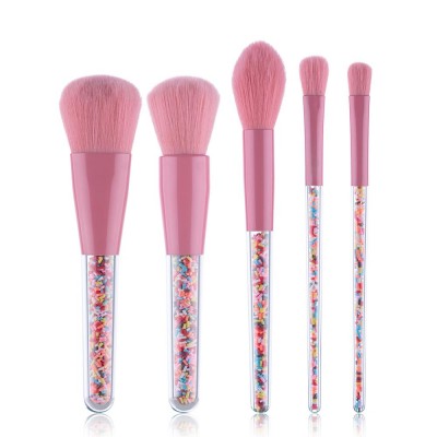 New Cheap 5 Candy Crystal Make Up Makeup Brush Brush Transparent Handle Christmas Candy Make Up Brushes Set